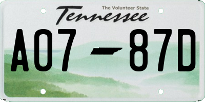 TN license plate A0787D