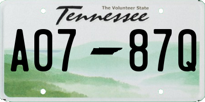 TN license plate A0787Q