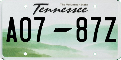 TN license plate A0787Z