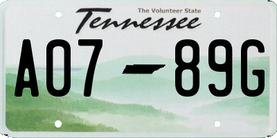 TN license plate A0789G
