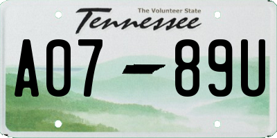 TN license plate A0789U