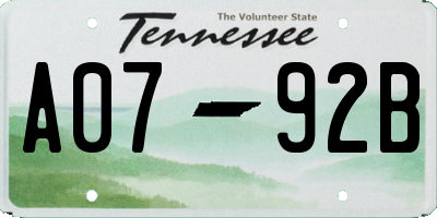 TN license plate A0792B