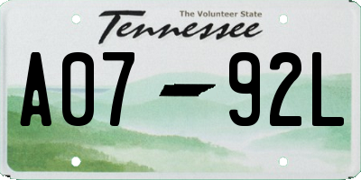 TN license plate A0792L