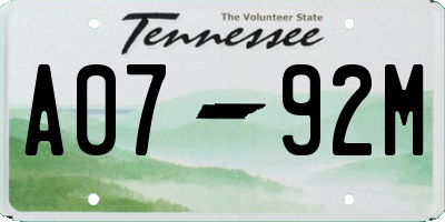 TN license plate A0792M