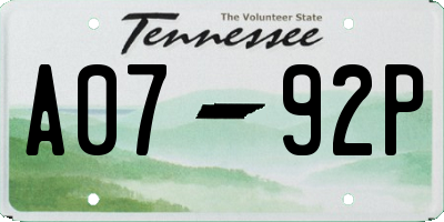 TN license plate A0792P