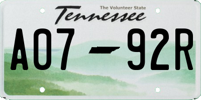 TN license plate A0792R