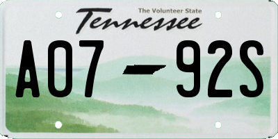 TN license plate A0792S