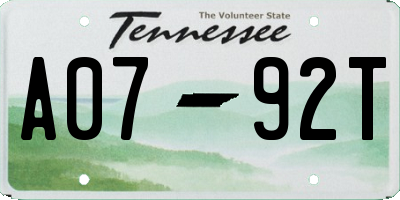 TN license plate A0792T