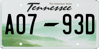 TN license plate A0793D