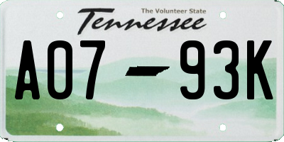 TN license plate A0793K