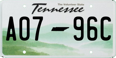 TN license plate A0796C