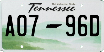 TN license plate A0796D