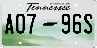 TN license plate A0796S