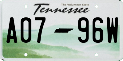 TN license plate A0796W