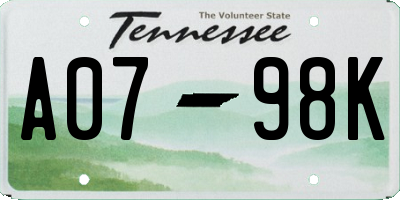 TN license plate A0798K