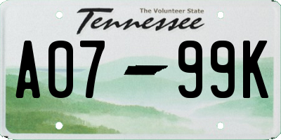 TN license plate A0799K