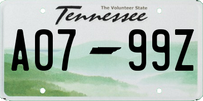 TN license plate A0799Z