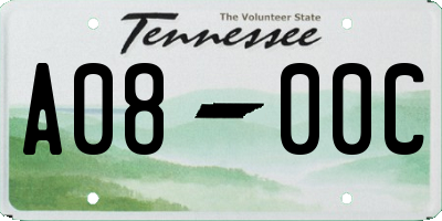 TN license plate A0800C