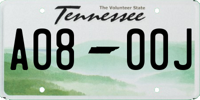 TN license plate A0800J
