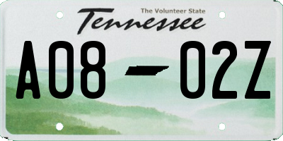 TN license plate A0802Z