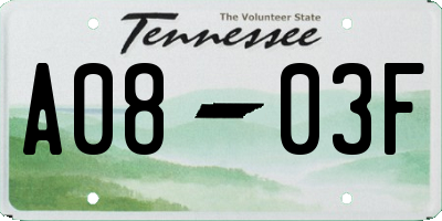 TN license plate A0803F