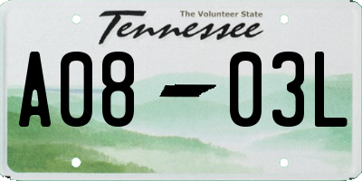 TN license plate A0803L