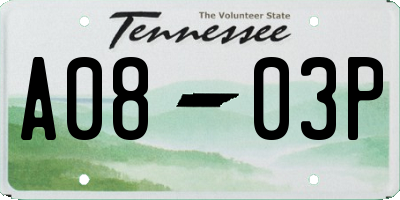 TN license plate A0803P