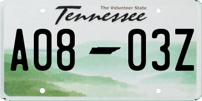 TN license plate A0803Z