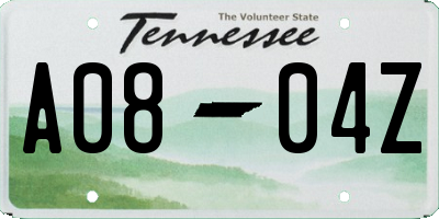TN license plate A0804Z