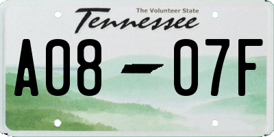 TN license plate A0807F