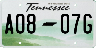 TN license plate A0807G