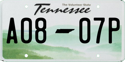 TN license plate A0807P