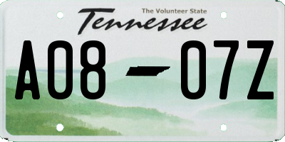TN license plate A0807Z