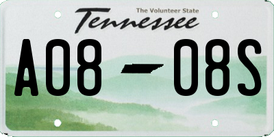 TN license plate A0808S