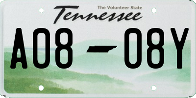 TN license plate A0808Y