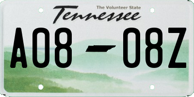 TN license plate A0808Z