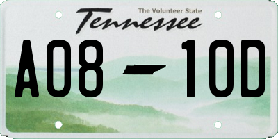 TN license plate A0810D