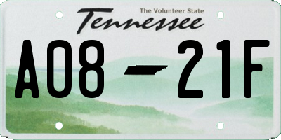 TN license plate A0821F