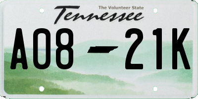 TN license plate A0821K