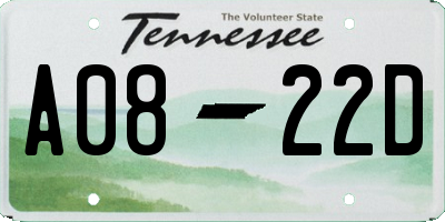 TN license plate A0822D