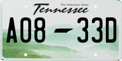TN license plate A0833D