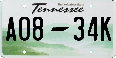 TN license plate A0834K