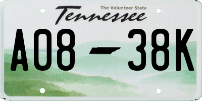 TN license plate A0838K