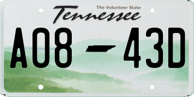 TN license plate A0843D