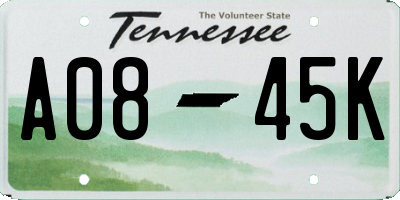 TN license plate A0845K