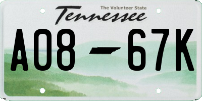 TN license plate A0867K