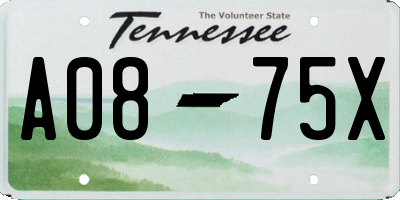 TN license plate A0875X