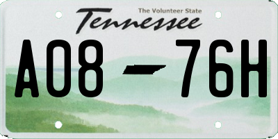 TN license plate A0876H