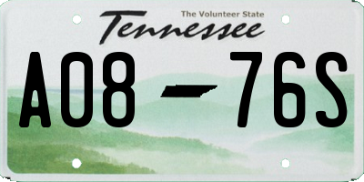 TN license plate A0876S