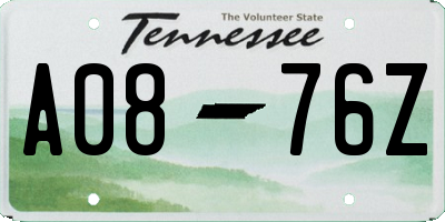 TN license plate A0876Z